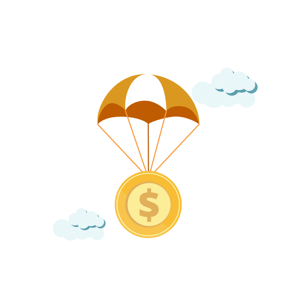 blog image - cartoon of bitcoin floating with a parachute