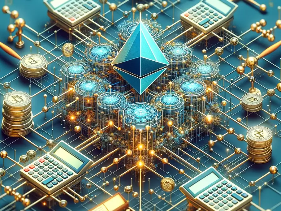 blog image- Illustration of a network of calculators, coins, and a pyramid.